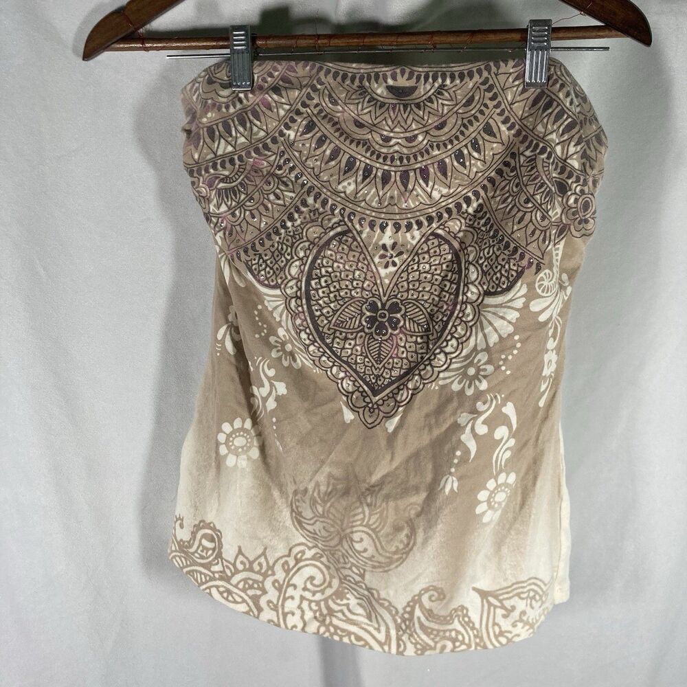 NO BOUNDARIES tab brown strapless cotton blend jersey knit top M 7-9
